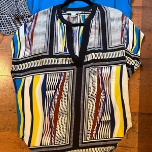 Diane Von Furstenberg Geometric Striped Blouse